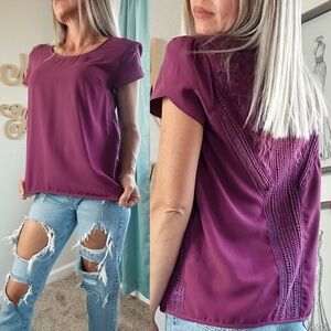 Brixon Ivy Purple Top with Lace Detail scallop sleeve size small
